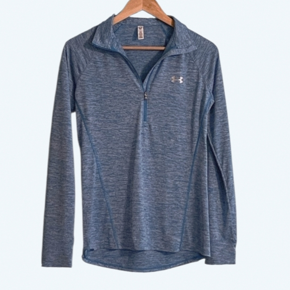 Under Armour Women's Fitted Heather Blue Long Sleeve Quarter-Zip Pullover Size S